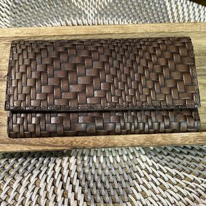 Patricia Nash Brown Basketweave Italian Leather Trifold Wallet